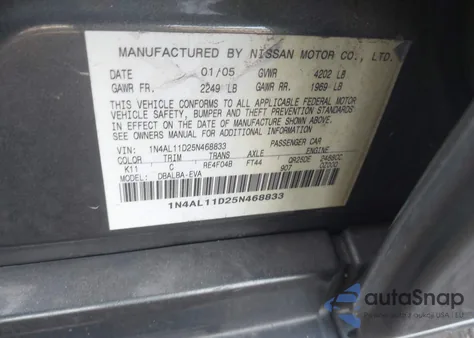 2005 Nissan Altima 2.5 S from USA, damaged, VIN 1N4AL11D25N468833